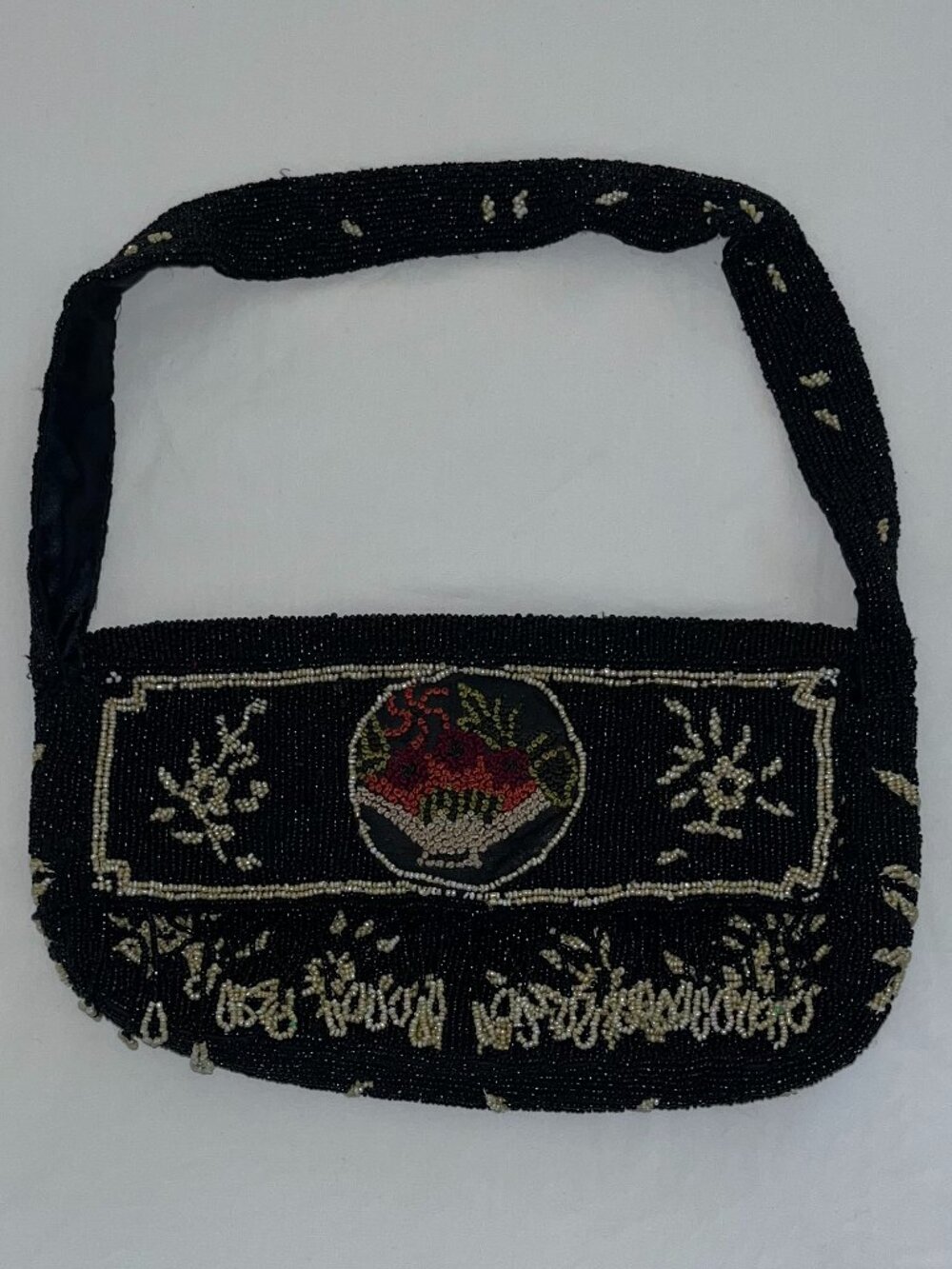 Christiana Beaded Fringe Shoulder Bag - Black - VINTAGE
